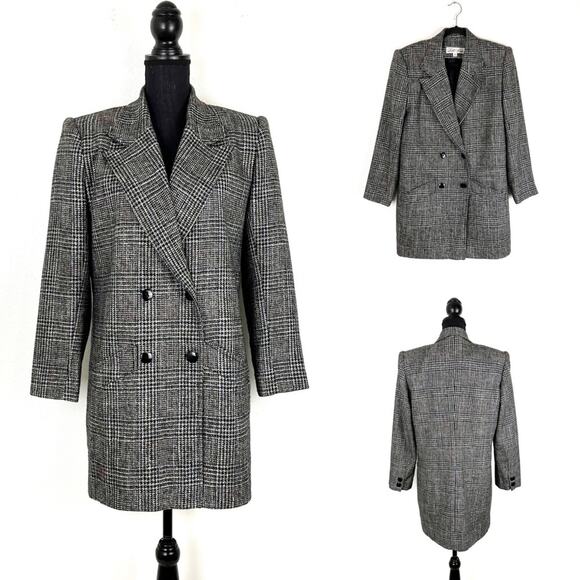 VTG Lilli Ann Glen Plaid Wool Jacket Women Double Breasted Longline Blazer Coat - Picture 1 of 11